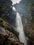 <p> The 250m Salto de Candelas waterfall and the cloud forest uder it, near Rt. 62; at 1700m on the Eastern slope of the Andes.</p>